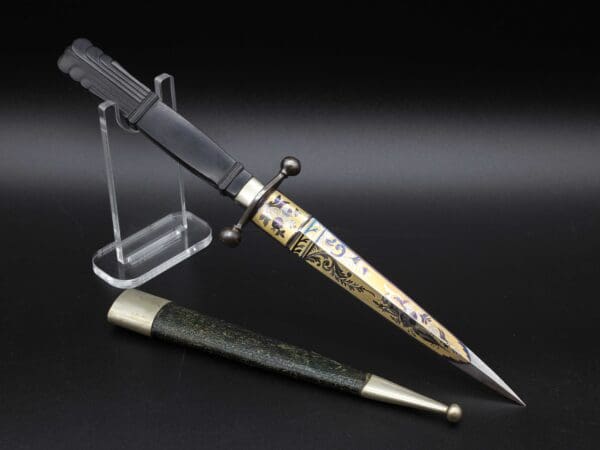 French Art Dagger with Blue and Gold Blade